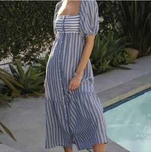 Emerson Fry Love Thomas Navy and White Striped Midi Dress Size M/L NEW